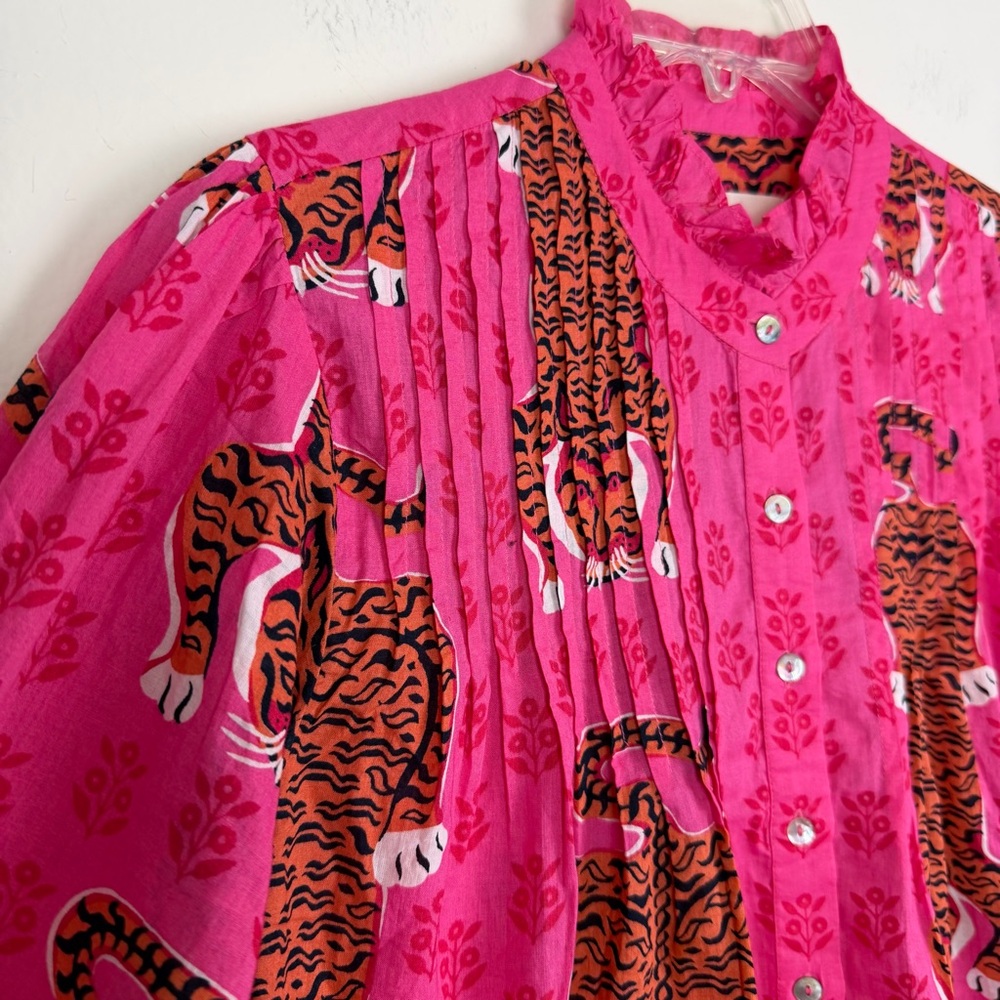 PRINTFRESH On a Whim Cotton Blouse in Neon Rose Siberian Stripes Size XS - Picture 5 of 14